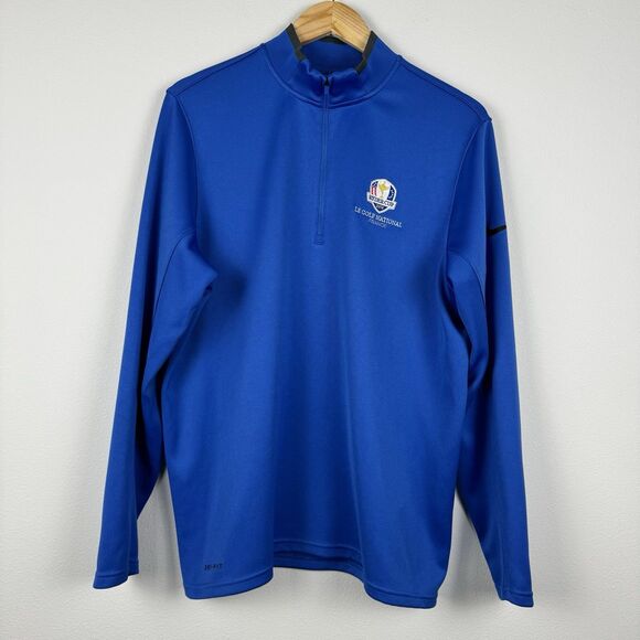 Nike Golf Dri-Fit 1/4 Zip Long Sleeve Pullover Men’s Large Blue 2018 Ryder Cup - Picture 1 of 9